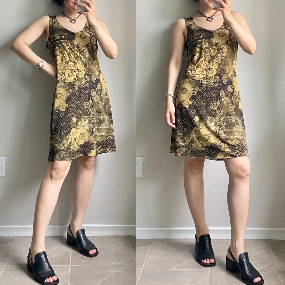 Vintage Marie Claire Whimsical Gold Brown Dress